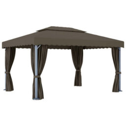 Berkfield Gazebo With Curtain&led String Lights 4X3 M Taupe - thumbnail 7