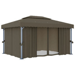 Berkfield Gazebo With Curtain&led String Lights 4X3 M Taupe - thumbnail 4