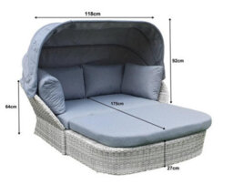 Signature Weave Meghan Wicker Garden Day Bed Sun Lounger Sofa Canopy Hood Grey - thumbnail 4