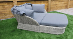 Signature Weave Meghan Wicker Garden Day Bed Sun Lounger Sofa Canopy Hood Grey - thumbnail 2
