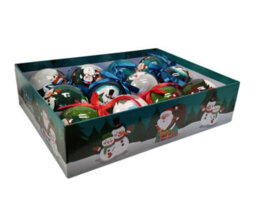 PMS 12 Cute Christmas Bauble Set Boxed Baubles Fun Santa And Friends Decoupage 75mm - thumbnail 6