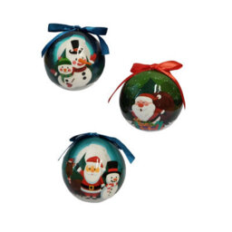 PMS 12 Cute Christmas Bauble Set Boxed Baubles Fun Santa And Friends Decoupage 75mm - thumbnail 7
