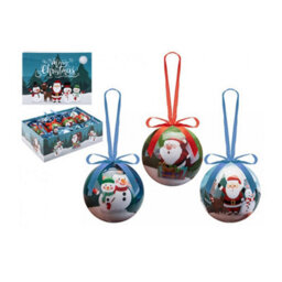 PMS 12 Cute Christmas Bauble Set Boxed Baubles Fun Santa And Friends Decoupage 75mm - thumbnail 2