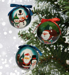 PMS 12 Cute Christmas Bauble Set Boxed Baubles Fun Santa And Friends Decoupage 75mm - thumbnail 1