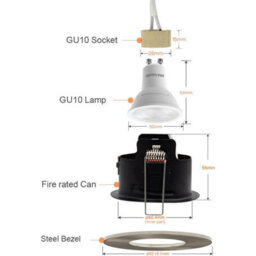 10X Paul Russells Gu10 Fire Rated Downlight Satin Nickel Bezel Recessed Ceiling Downlights Spotlights - thumbnail 3