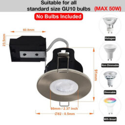 10X Paul Russells Gu10 Fire Rated Downlight Satin Nickel Bezel Recessed Ceiling Downlights Spotlights - thumbnail 4