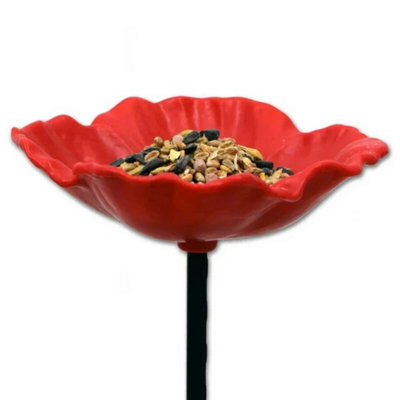 Set Of 8 Ornamental Red Poppy Poppies 65Cm Garden Bird Seed & Nut Feeder Dishes - image 1