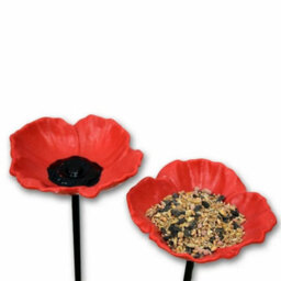 Set Of 8 Ornamental Red Poppy Poppies 65Cm Garden Bird Seed & Nut Feeder Dishes - thumbnail 4