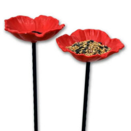 Set Of 8 Ornamental Red Poppy Poppies 65Cm Garden Bird Seed & Nut Feeder Dishes - thumbnail 3