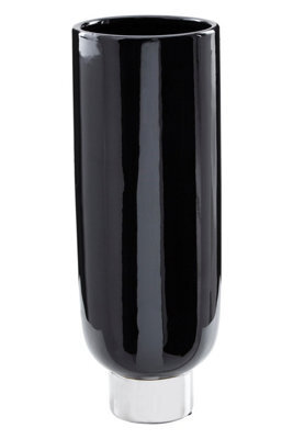 Orsina Black And Silver Small Pedestal Vase, Glossy Stoneware Vase With Metallic Silver Base, Decorative Vase - image 1