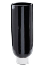 Orsina Black And Silver Small Pedestal Vase, Glossy Stoneware Vase With Metallic Silver Base, Decorative Vase - thumbnail 1