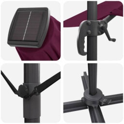 Berkfield Cantilever Roma Parasol With Leds In Bordeaux Red, 286 X 285 X 270 Cm Aluminium. - thumbnail 9