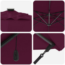 Berkfield Cantilever Roma Parasol With Leds In Bordeaux Red, 286 X 285 X 270 Cm Aluminium. - thumbnail 8