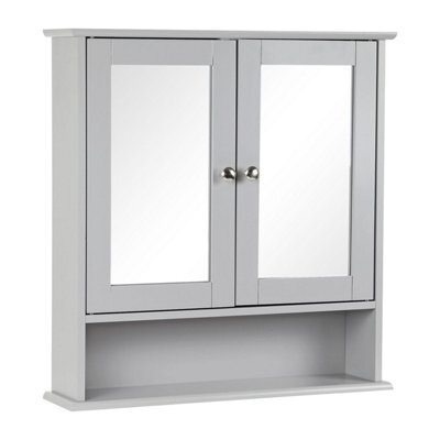 Taylor & Brown Wall-Mounted Double Door Mirrored Bathroom Cabinet With Adjustable Shelves, 56X13X58Cm (Grey) - image 1