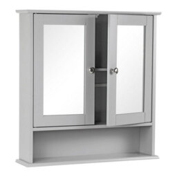 Taylor & Brown Wall-Mounted Double Door Mirrored Bathroom Cabinet With Adjustable Shelves, 56X13X58Cm (Grey) - thumbnail 7