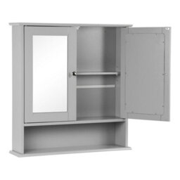 Taylor & Brown Wall-Mounted Double Door Mirrored Bathroom Cabinet With Adjustable Shelves, 56X13X58Cm (Grey) - thumbnail 4