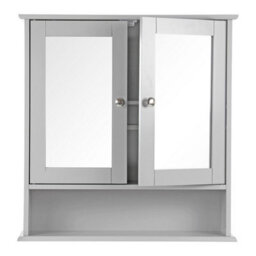 Taylor & Brown Wall-Mounted Double Door Mirrored Bathroom Cabinet With Adjustable Shelves, 56X13X58Cm (Grey) - thumbnail 6