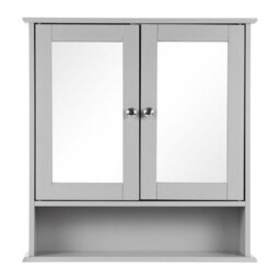 Taylor & Brown Wall-Mounted Double Door Mirrored Bathroom Cabinet With Adjustable Shelves, 56X13X58Cm (Grey) - thumbnail 2
