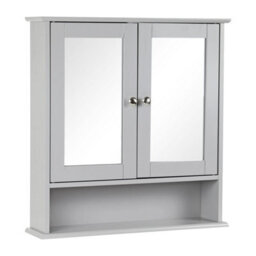 Taylor & Brown Wall-Mounted Double Door Mirrored Bathroom Cabinet With Adjustable Shelves, 56X13X58Cm (Grey)