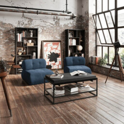 LPD Reese Accent Chair Midnight Blue Coloured Boucle Fabric With Black Wooden Legs - thumbnail 5