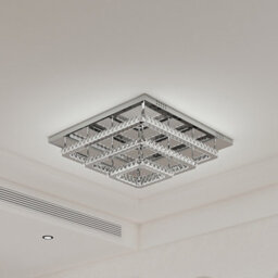 Darphe Chrome Plated Crystal Chandelier, 3 Tiered Square Led Ceiling Light, Cool White Light, 60X60 Cm - thumbnail 1