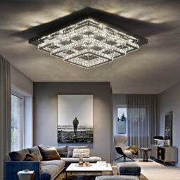 Darphe Chrome Plated Crystal Chandelier, 3 Tiered Square Led Ceiling Light, Cool White Light, 60X60 Cm - thumbnail 2