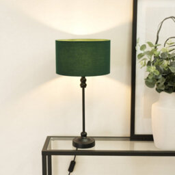 Valuelights Maggie Black Metal Candlestick Slim Table Lamp With Forest Green Fabric Drum Lamp Shade