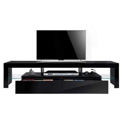 Black Modern 160Cm Tv Unit Cabinet Stand 2 Drawer High Gloss Front - image 1