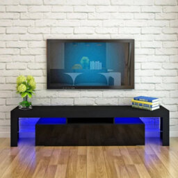 Black Modern 160Cm Tv Unit Cabinet Stand 2 Drawer High Gloss Front - thumbnail 6