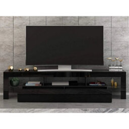 Black Modern 160Cm Tv Unit Cabinet Stand 2 Drawer High Gloss Front - thumbnail 2
