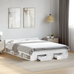 Berkfield Bed Frame With Drawers Without Mattress White 120X190 Cm Small Double - thumbnail 1