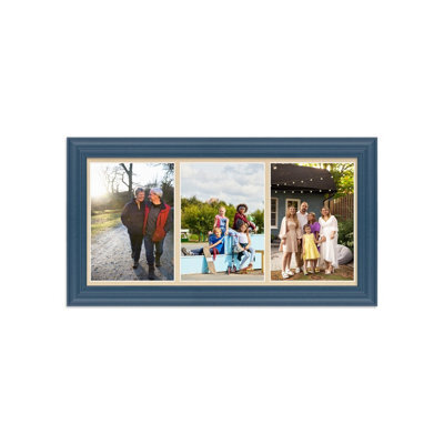 AK Frames 16X8 Navy Blue Classic Multi Photo Frame With Ivory Mount - Holds 3 Apertures (3X) 7X5 Photos - image 1