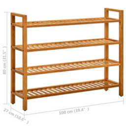 Vidaxl Shoe Rack With 4 Shelves 100X27X80 Cm Solid Oak Wood - thumbnail 6