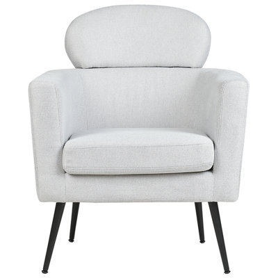 Beliani Armchair, Light Grey Fabric Upholstery With Oval Headrest And Black Legs - Retro Glam. - image 1