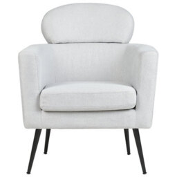 Beliani Armchair, Light Grey Fabric Upholstery With Oval Headrest And Black Legs - Retro Glam. - thumbnail 1