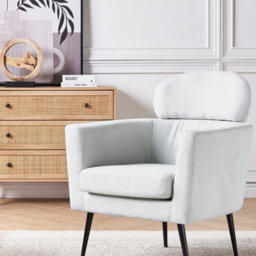Beliani Armchair, Light Grey Fabric Upholstery With Oval Headrest And Black Legs - Retro Glam. - thumbnail 2