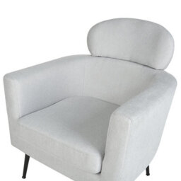 Beliani Armchair, Light Grey Fabric Upholstery With Oval Headrest And Black Legs - Retro Glam. - thumbnail 6