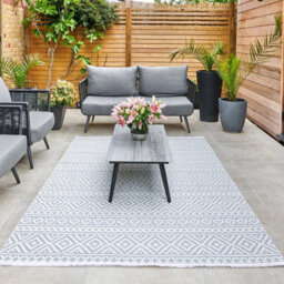 Blue Outdoor Rug, Geometric Stain-Resistant Rug For Patio Decks, 3mm Modern Outdoor Durable Area Rug-190Cm X 290Cm - thumbnail 4