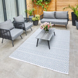 Blue Outdoor Rug, Geometric Stain-Resistant Rug For Patio Decks, 3mm Modern Outdoor Durable Area Rug-190Cm X 290Cm - thumbnail 3