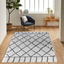 Moroccan Berber Shaggy Rugs Living Room Diamond Design Dark Cream 160X230 Cm - thumbnail 2