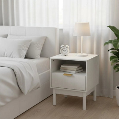 White Stylish Nightstand Bedroom Cabinet Bedside Table With Drawer Modern Furniture - image 1