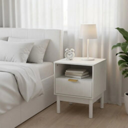White Stylish Nightstand Bedroom Cabinet Bedside Table With Drawer Modern Furniture - thumbnail 1