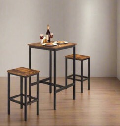 Modcraft Compact Dining Table And 2 Chairs Set With Footrests, Industrial Style, Rustic Brown And Black - thumbnail 3
