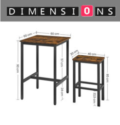 Modcraft Compact Dining Table And 2 Chairs Set With Footrests, Industrial Style, Rustic Brown And Black - thumbnail 7
