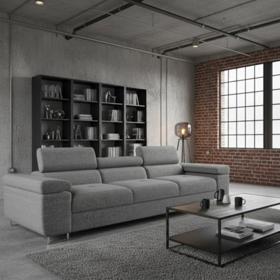 Torezio 3 Seater Sofa Bed With Adjustable Headrests And Dolphin Mechanism Grey Melange - image 1