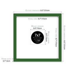 "7X7"" Green Picture Frame - 7X7"" Square Frame With 3X3"" Mount For 7X7""/3X3"" Pictures Art Deco Style Room Decor, 1 Pack" - thumbnail 2