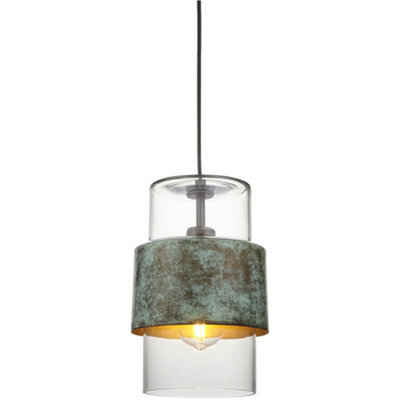 Loops Hanging Ceiling Pendant Light - Verdigris Bronze Plate & Clear Glass - 10W Led E27 - image 1