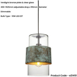 Loops Hanging Ceiling Pendant Light - Verdigris Bronze Plate & Clear Glass - 10W Led E27 - thumbnail 2