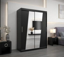 Arte Rhomb Contemporary Mirrored 2 Sliding Door Wardrobe 5 Shelves 2 Rails Black Matt (H)2000mm (W)1500mm (D)620mm - thumbnail 2