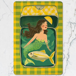 Benjamin Tate Design Mermaid Themed Placemat And Coaster Set With Wood Base Designer Artwork Limited Edition - thumbnail 2